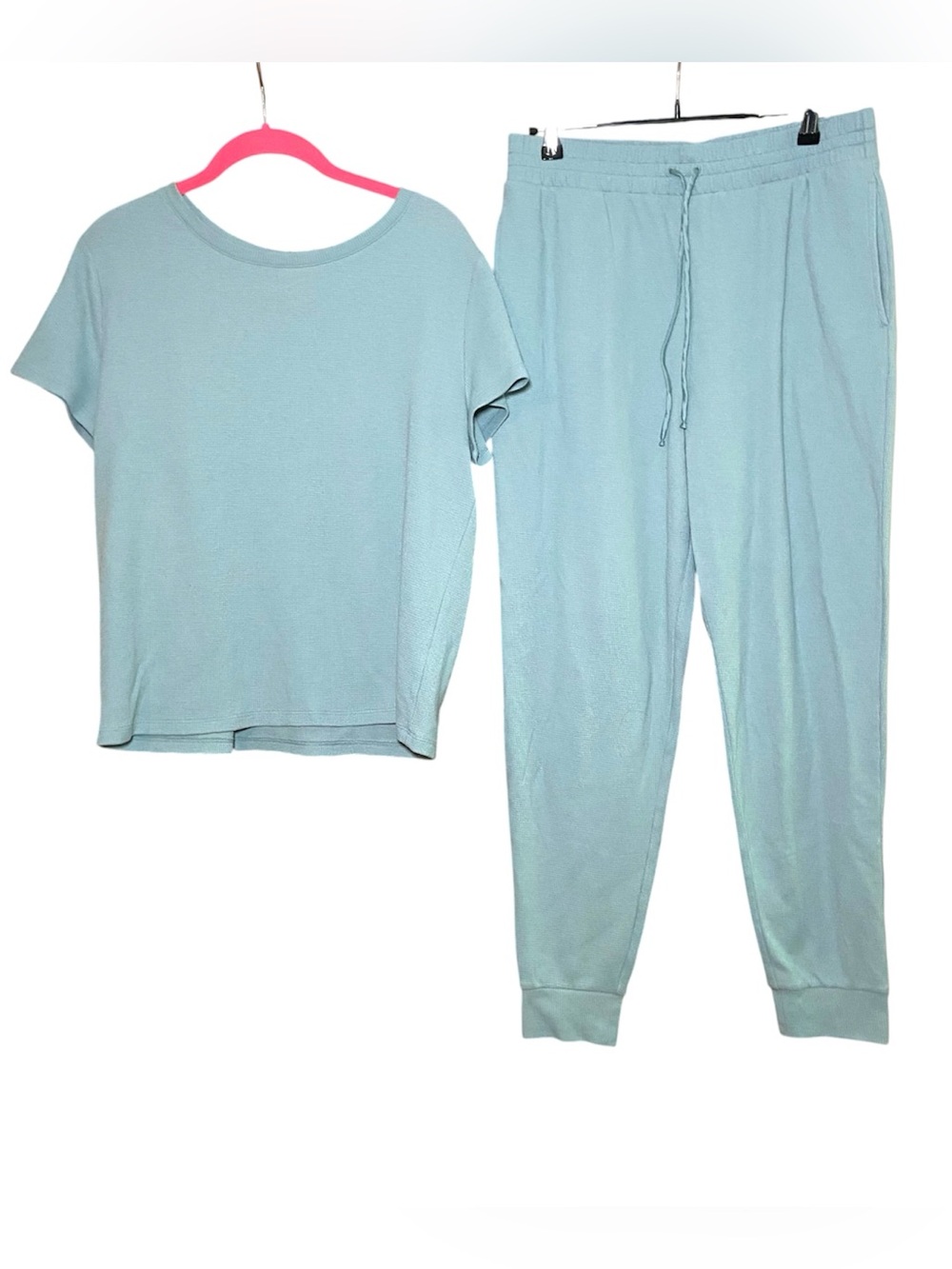 Vintage Victoria's Secret Glow Waffle Henley Jogger Thermal Lounge Set M Blue